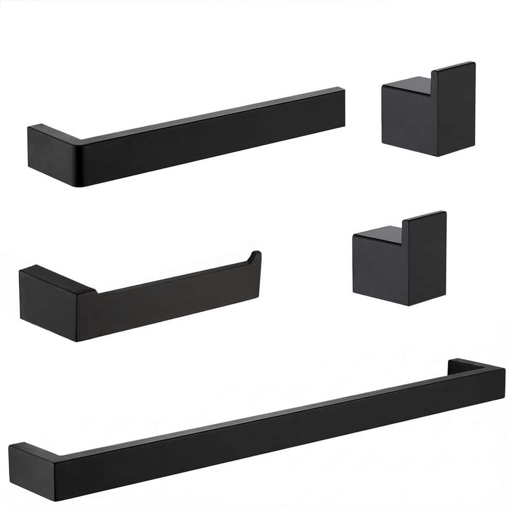 ATKING Stainless Steel 5-Piece Wall Mounted Bath Hardware Set Include Mounting Hardware in Matte Black
