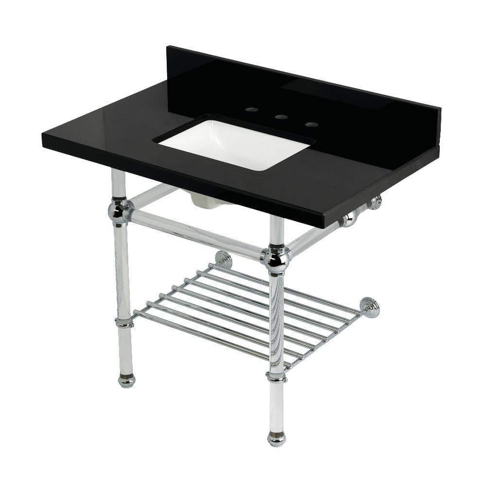 Kingston Brass Templeton 36 in. Granite Console Sink with Acrylic Legs in Black Granite Polished Chrome