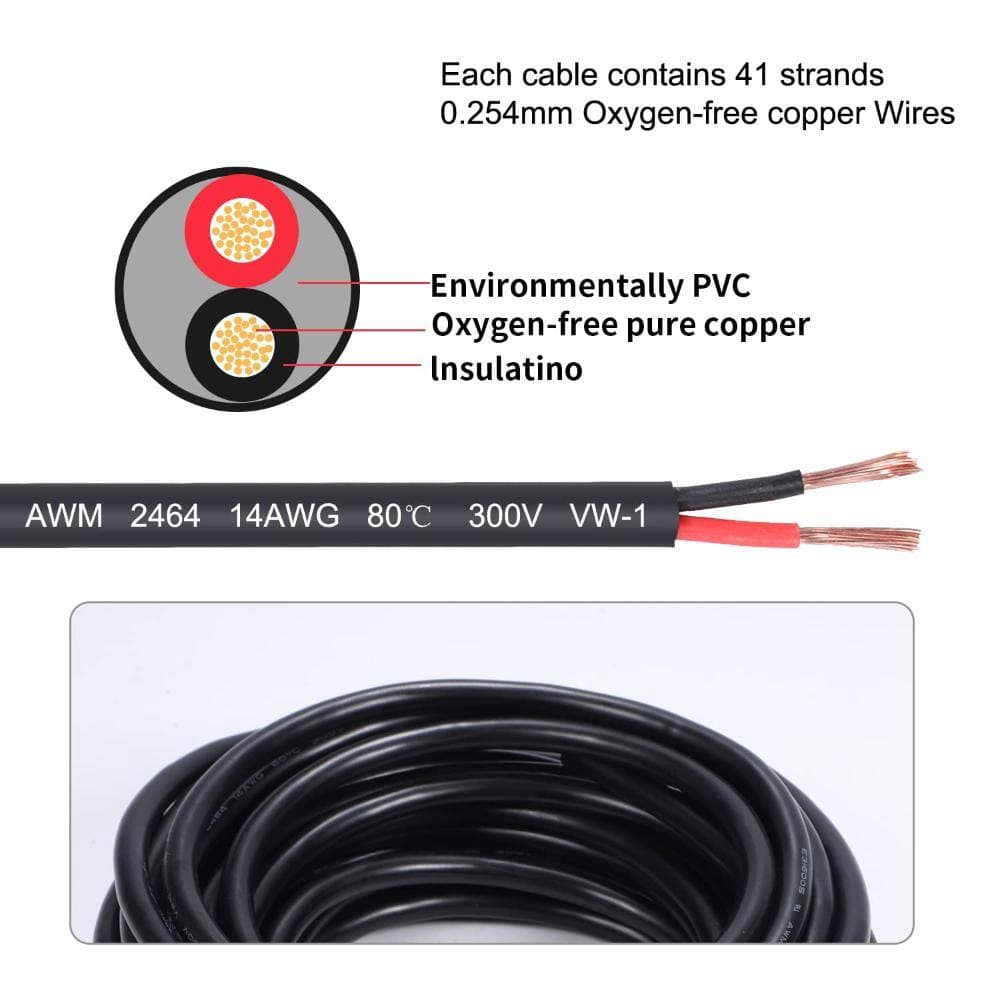 Unbranded 14 AWG 2 Conductor Electrical Wire 200 Ft Oxygen-Free Copper PVC Red Black Low Voltage for Solar LED (3)