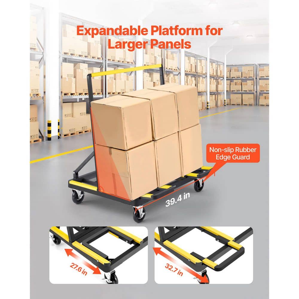 VEVOR Drywall Cart Dolly with 1800 lbs. Load Capacity, Steel Construction, 4 Swivel Casters, Expandable Deck, Foldable Design (3)