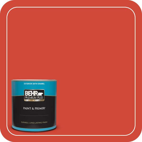 BEHR PREMIUM PLUS 1 qt. #P180-7 Top Tomato Satin Enamel Exterior Paint & Primer (2)