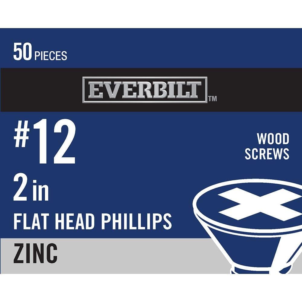 Everbilt #12 x 2 in. Phillips Flat Head Zinc Plated Wood Screw (50-Pack)
