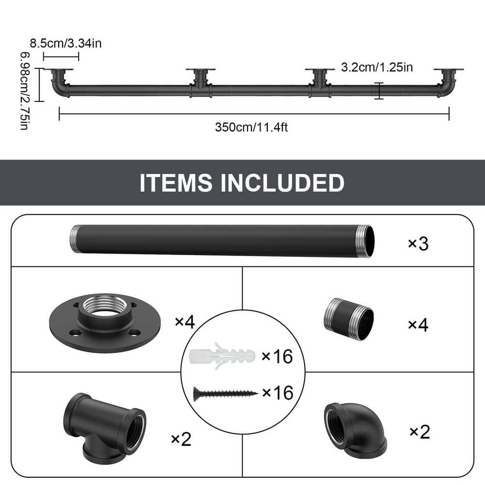 NVNOO 10 ft. Industrial Stair Railing Wall Mount Staircase Handrail for Outdoor Indoor Stairs Porch, Black (3)