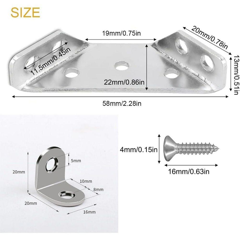 KIWDZFU Universal Stainless Steel Furniture Corner Connector Trapeziform and L-Shaped Angle Brackets 20-Pack Silver (3)