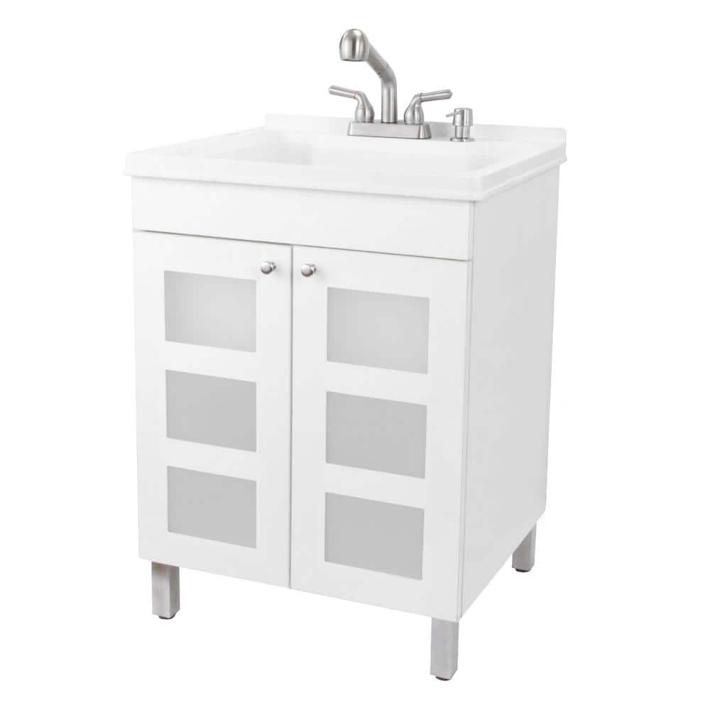 TEHILA 18 Gallons 21.75 in. x 25 in. Thermoplastic Drop-in Laundry Sink with Stainless Faucet, White Cabinet, Soap Dispenser