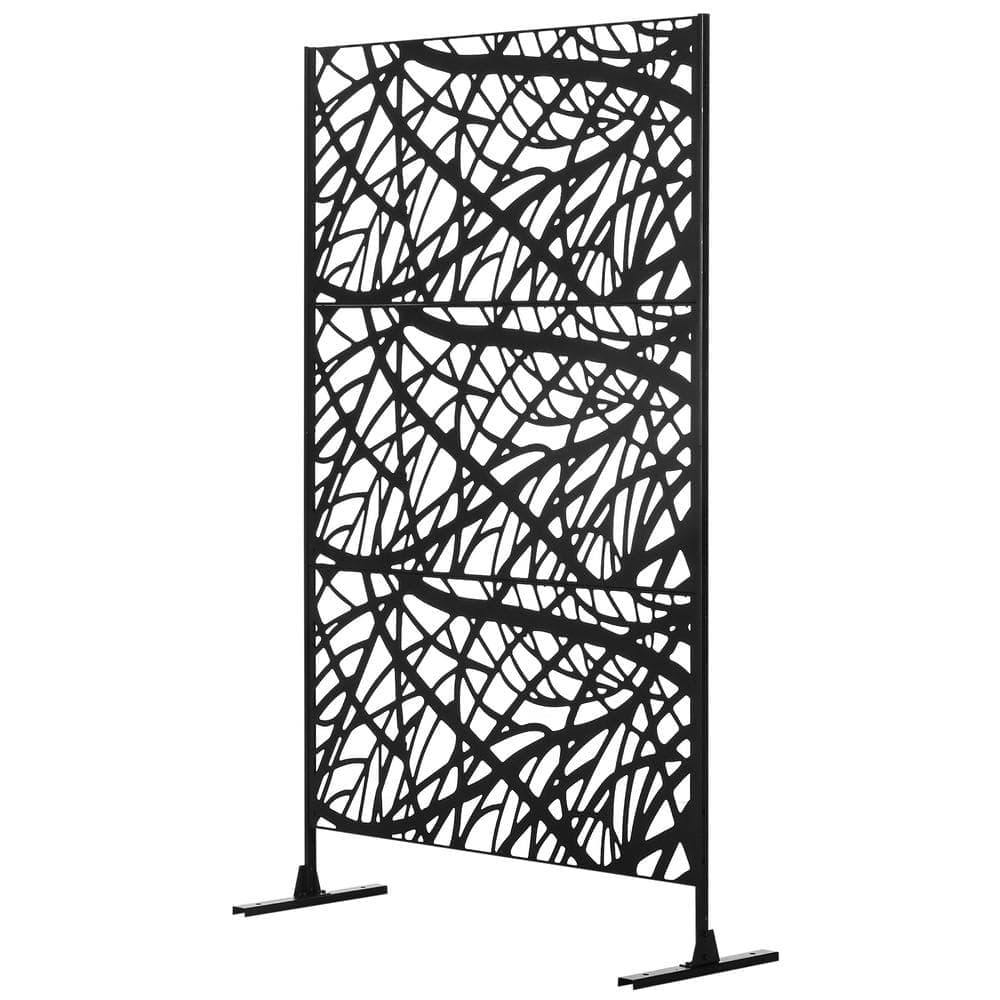 Outsunny 6.5FT Metal Outdoor Privacy Screen with Stand and Ground Stakes, Freestanding Privacy Fence Panel (2)