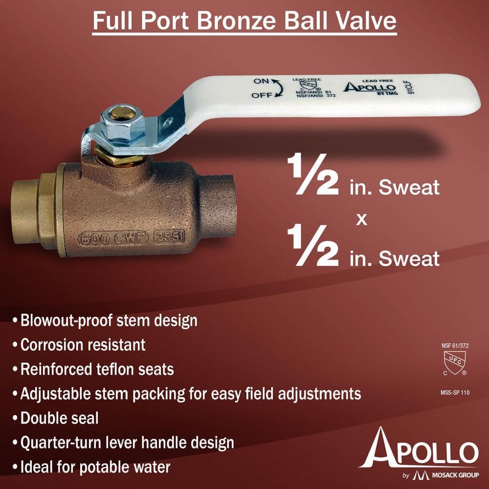 Apollo 1/2 in. Sweat x 1/2 in. Sweat Bronze Ball Valve (2)