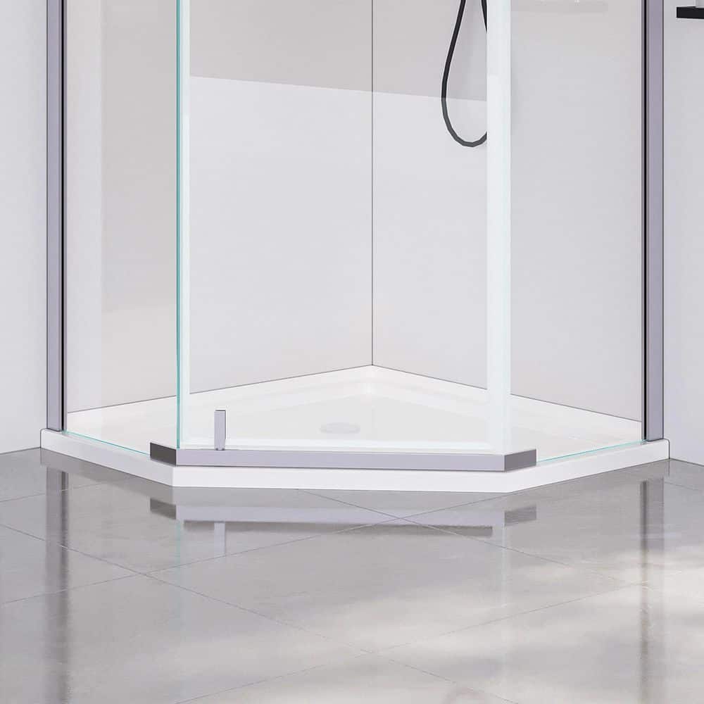 Boosicavelly 36.00 in. L x 36.00 in. W Neo-Angle Corner Shower Pan Base with a ABS Drain Cover in White (2)