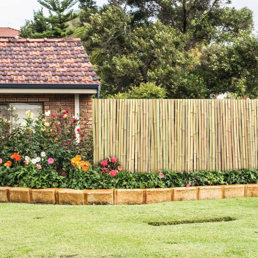 Tunearary Outdoor Patio 6 ft. W x 6 ft. H Natural Brown Bamboo No Dig Privacy Fence, 1-Pack, 0.98-1.38 in. Dia