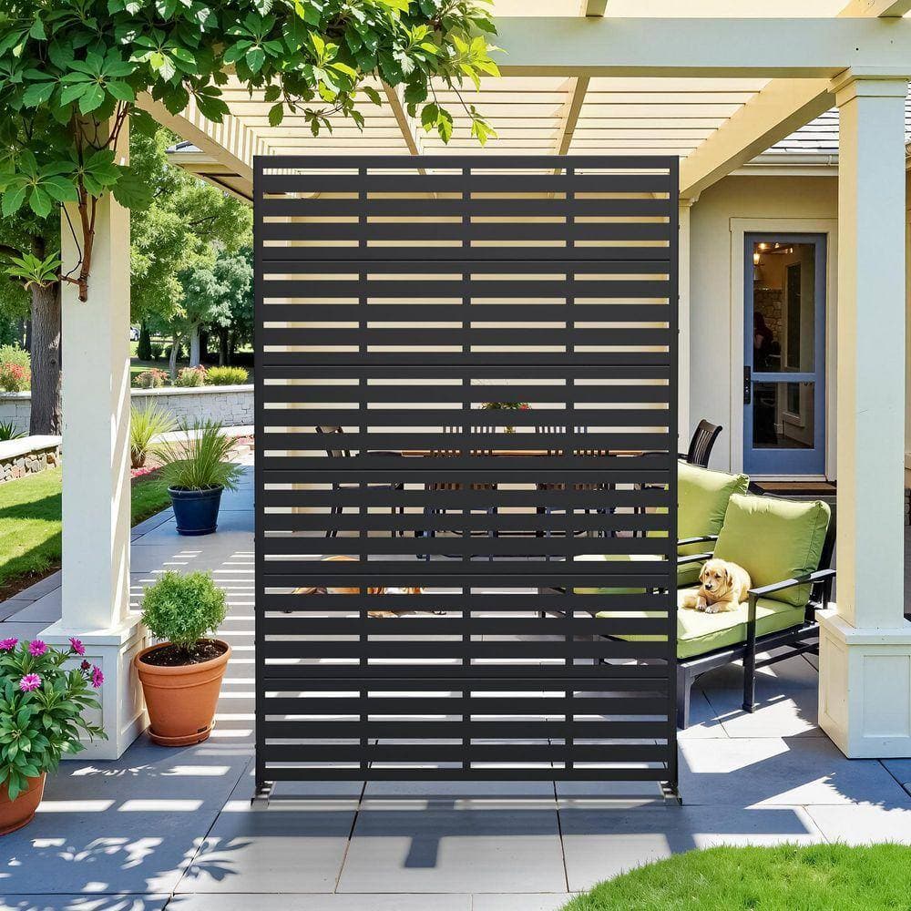 Lirago 72 in. x 47 in. Outdoor Metal Privacy Screen Garden Fence in Black (3)