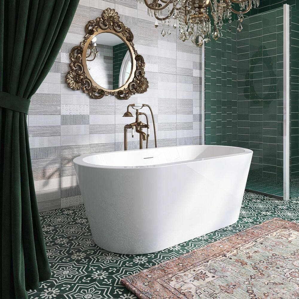 Keayeng 64.5 in. x 31 in. Acrylic Freestanding Flatbottom Soaking Bathtub in White (2)