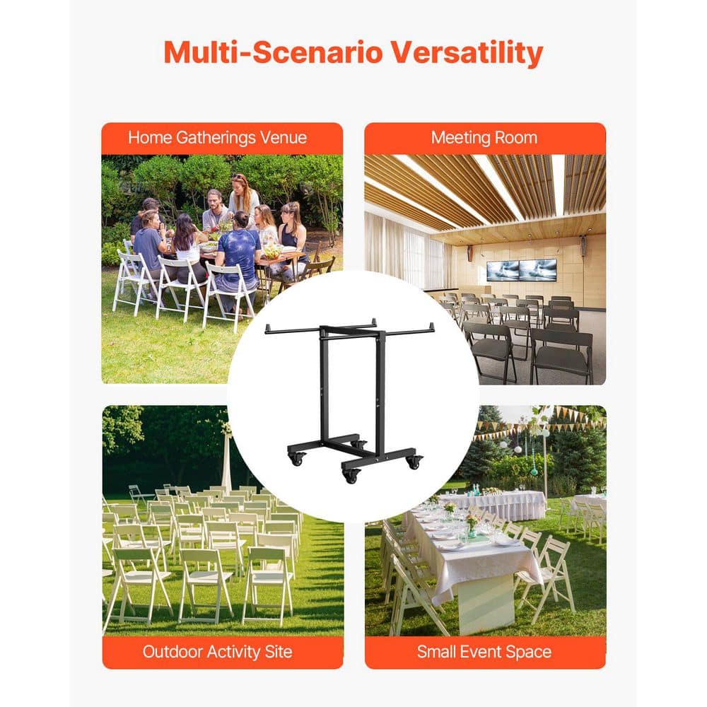 SKYSHALO T-Shape Folding Chair Rack, 200 lbs. Metal Chair Cart for 14 Chairs, Heavy-Duty Storage Dolly with Rubber Wheels, Black (2)