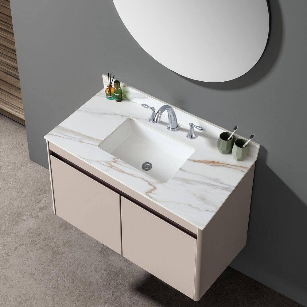 Boosicavelly Undermount Bathroom Sink with Backsplash White with Porcelain Sintered Stone Top (4)