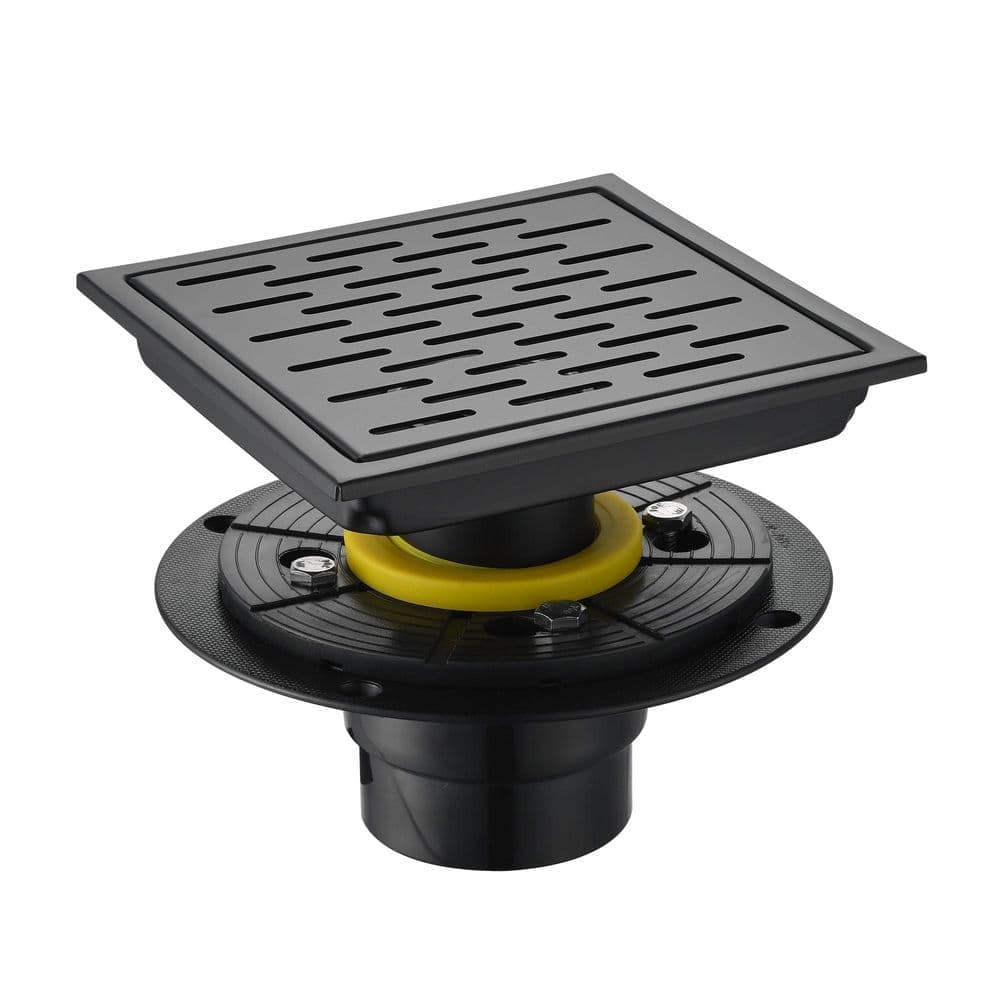 LUXIER 6 in. x 6 in. Stainless Steel Square Shower Floor Drain in Matte Black (1)