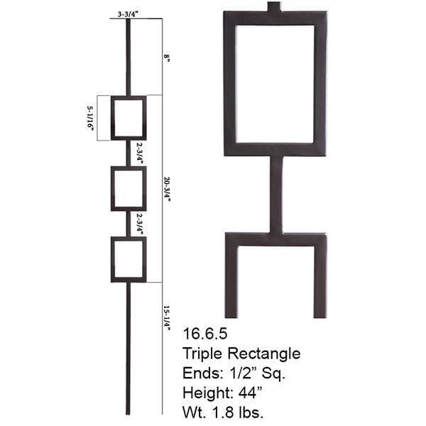 HOUSE OF FORGINGS Aalto Modern 44 in. x 0.5 in. Satin Black Triple Rectangle Hollow Wrought Iron Baluster (2)