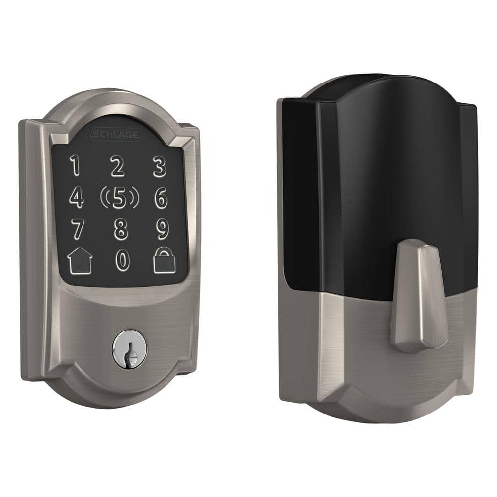 Schlage Camelot Satin Nickel Electronic Encode Plus Smart WiFi Deadbolt with Alarm