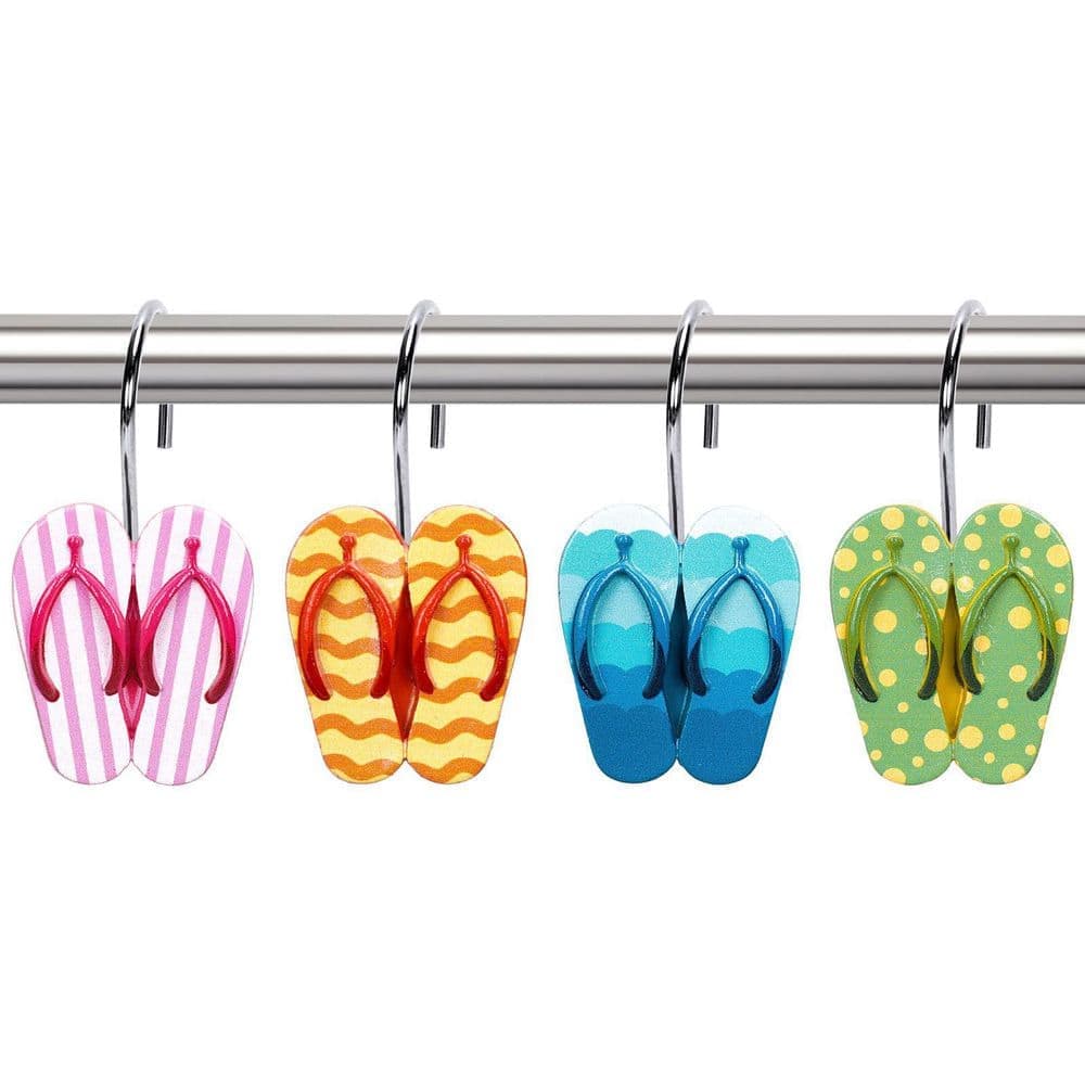 KHKFY 12-Piece Decorative Resin Flip Flop Shower Curtain Hooks with 1.3 in. Inner Diameter for Bathroom (1)