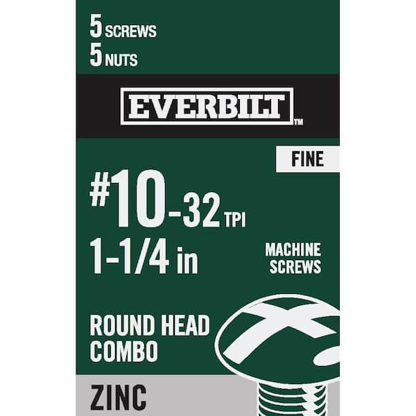 Everbilt #10-32 x 1-1/4 in. Zinc Plated Combo Round Head Machine Screw (5-Pack) (2)