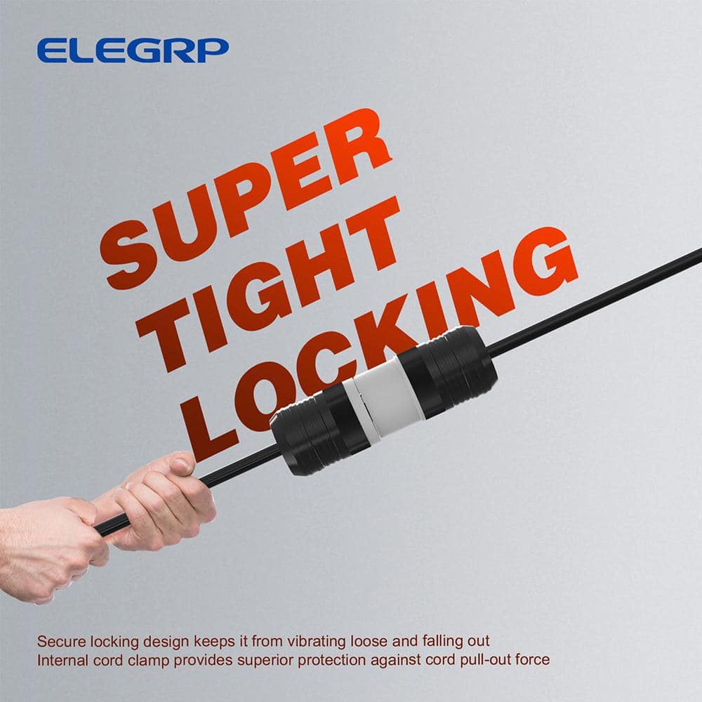 ELEGRP 30 Amp 125-Volt NEMA L5-30P Locking Plug, Industrial Grade Grounding Heavy-Duty, Black/White (3)