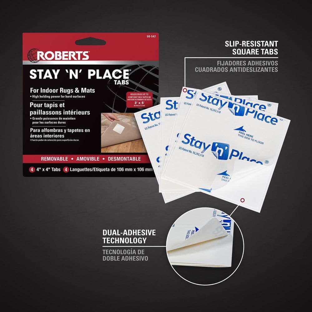 ROBERTS Stay N' Place 4 in. x 4 in. Rug Tabs (4-Pack) (4)