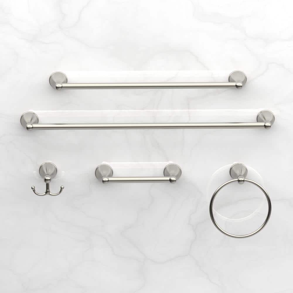 Glacier Bay Builders 3-Piece Bath Hardware Set with Towel Bar TP Holder Towel Ring in Brushed Nickel (3)