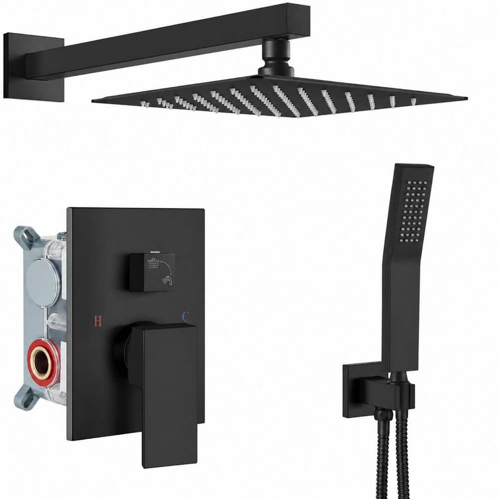 LAIFUCAM 1 Set 8 in. Shower Faucet Set with Rain Shower Head and Handheld Spray in Matte Black with Rough-in Valve Included (1)
