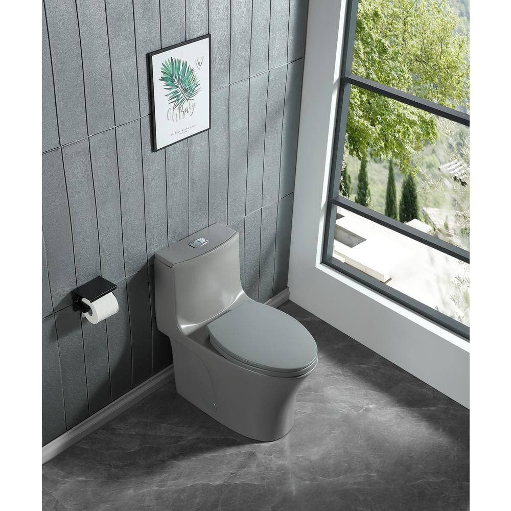 EAKYHOM 12 in. One-Piece 1.1/1.6 GPF Dual Flush Elongated Toilet in Light Gray, Slow-Close Seat Included (3)