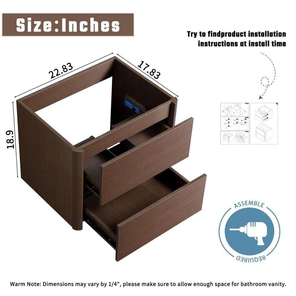 SANFANGIE HE 22.83 in. Bath Vanity Cabinet without Top in Black Brown Ready to Assemble Floating (2)