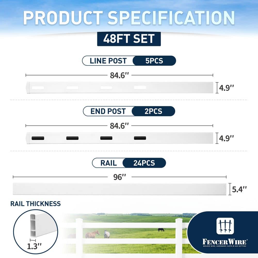 Fencer Wire 3 ft. x 8 ft. Split Rail Flat Top Flat Vinyl Fence Panel Set (200 ft. W Ranch Linear Fence Set with Posts) (2)