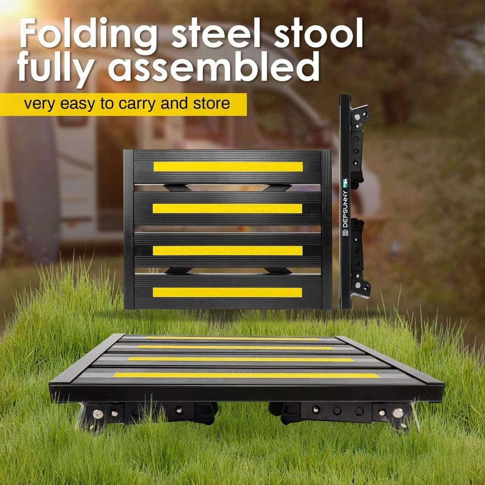 Laybus 0.75 ft. Reach Black Aluminum Step Stool with Non-Slip Rubber Feet and Platform Mat, 1000 lb. Load Capacity (2)