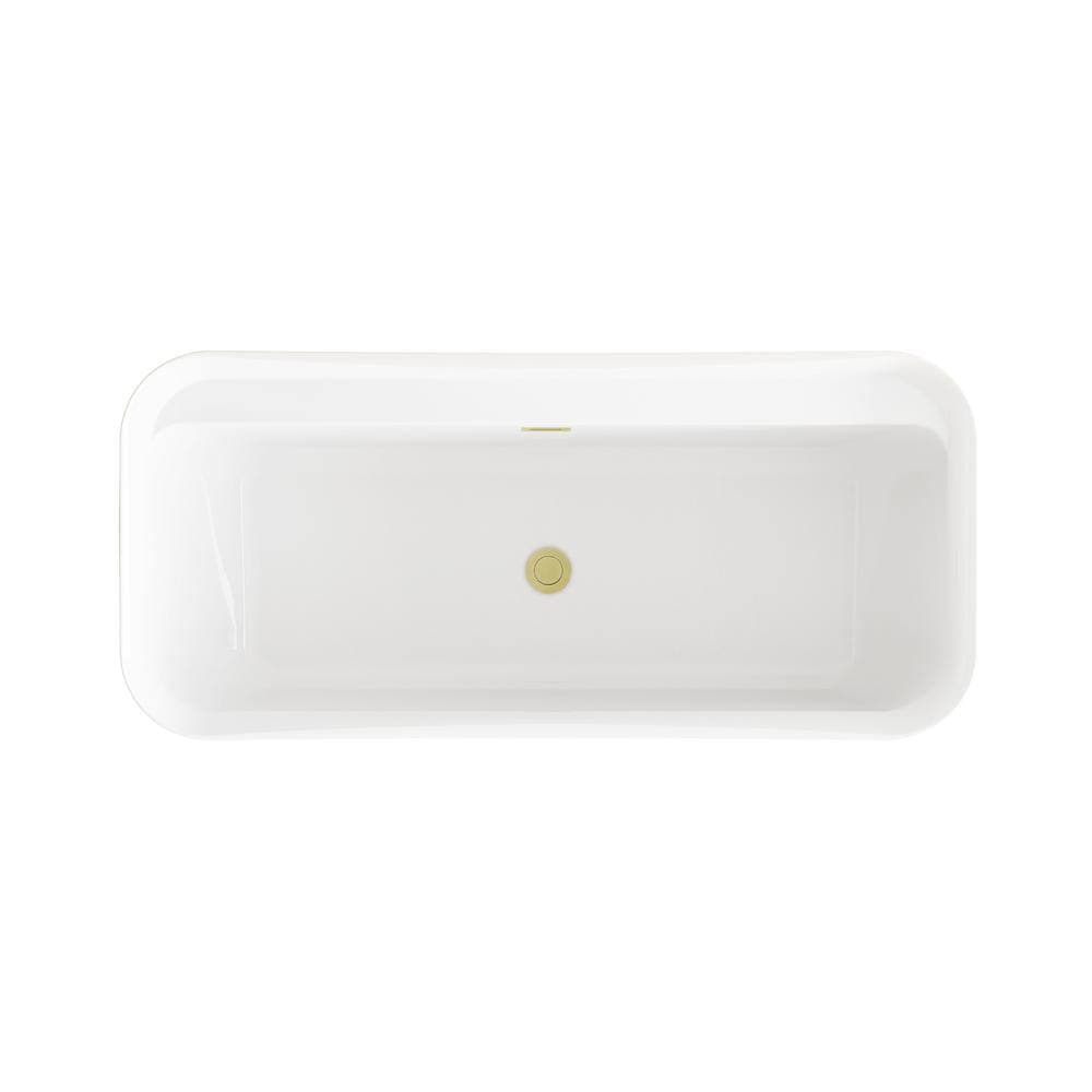 Unbranded Timeless Home 67 in. x 31 in. Soaking Bathtub with Center Drain in Glossy White with Brushed Gold Trim (3)