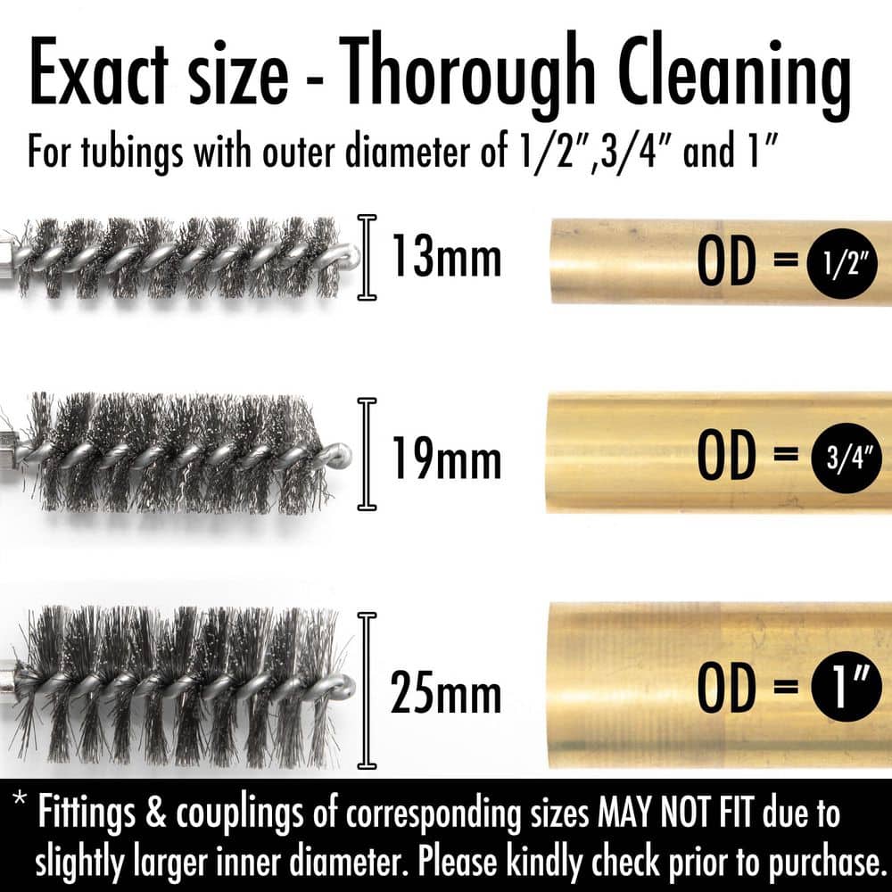 Helhom 6-Piece Stainless Steel Copper Tube Pipe Cleaner, Wire Bore Brushes for Power Drill (3)