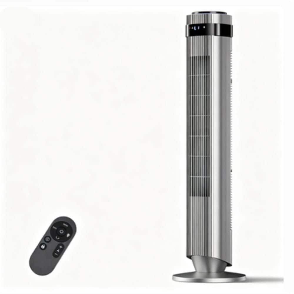 Tahanbath 36.6 in. 28dB Silent Bladeless Tower Fan with 64° Oscillation and Smart Mode in Gray (1)
