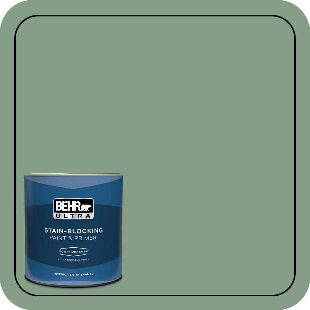 BEHR ULTRA 1 qt. #S410-5 Track Green Extra Durable Satin Enamel Interior Paint & Primer