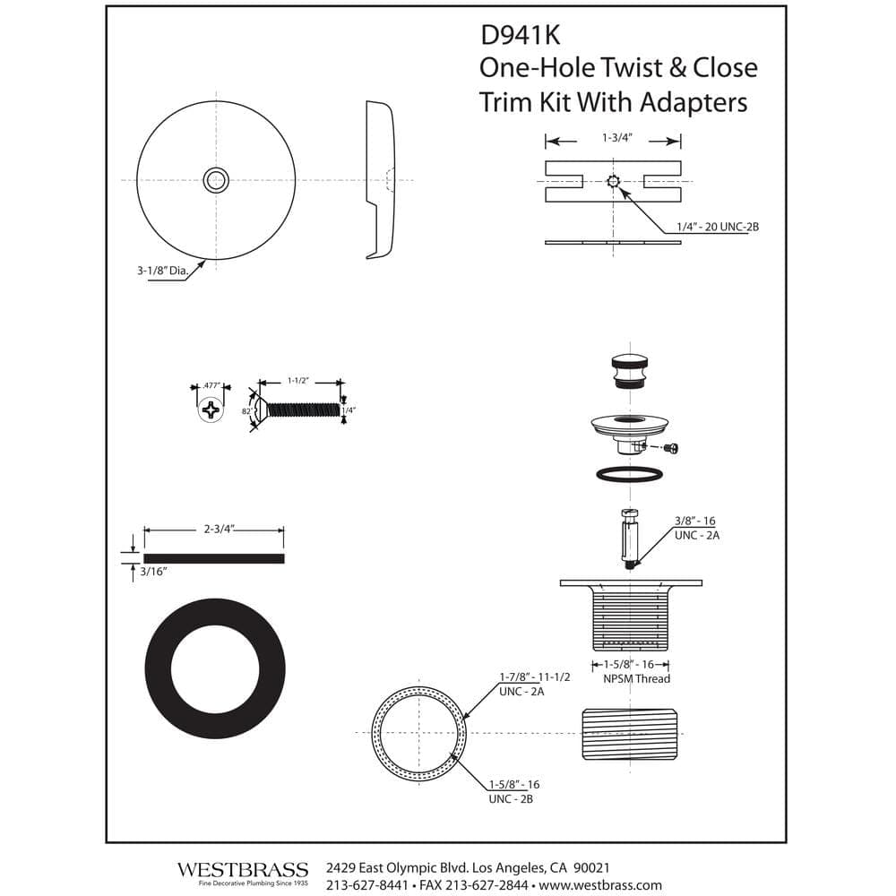 Westbrass 3-1/8 in. NPSM Twist and Close Universal Tub Trim with 1-Hole Faceplate (3)