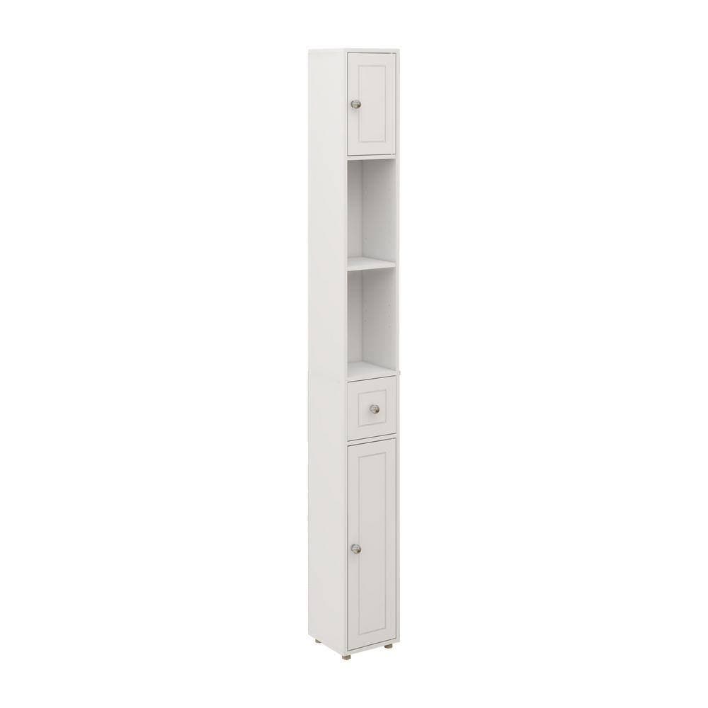 Tileon 7.87 in. W x 7.87 in. D x 70.87 in. H White MDF Freestanding Linen Cabinet with 4-Adjustable Shelves (1)