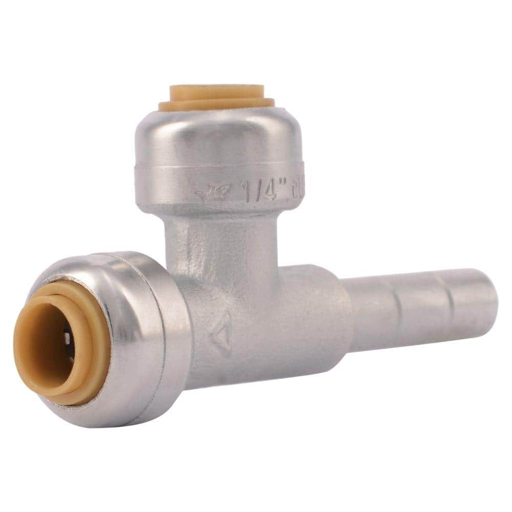 SharkBite 1/4 in. Push-to-Connect x Push-to-Connect x CTS Stop Valve Chrome-Plated Brass Tee Adapter (1)