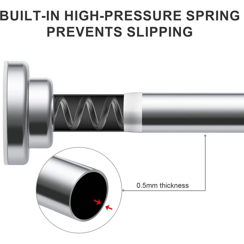 Unbranded Shower Curtain Rod Tension 17.10 in. L x 2.20 in. W Non-Slip Spring Tension No Drilling Stainless Steel Silver (3)
