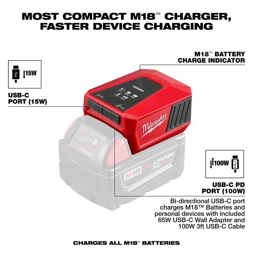 Milwaukee M18 18V Lithium-Ion TOP-OFF Charger & Power Supply (Tool-Only) (3)