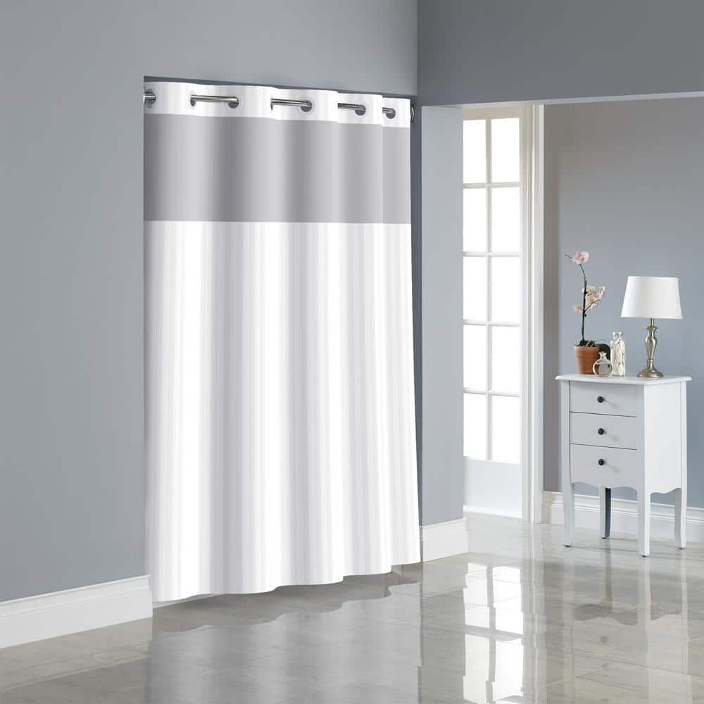 Hookless Satin 71 in. W x 74 in. L Polyester Shower Curtain in Bright White