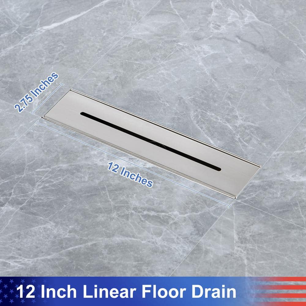RAINLEX 12 in. Stainless Steel Linear Shower Drain with Square Pattern Drain Cover in Brushed Nickel (2)