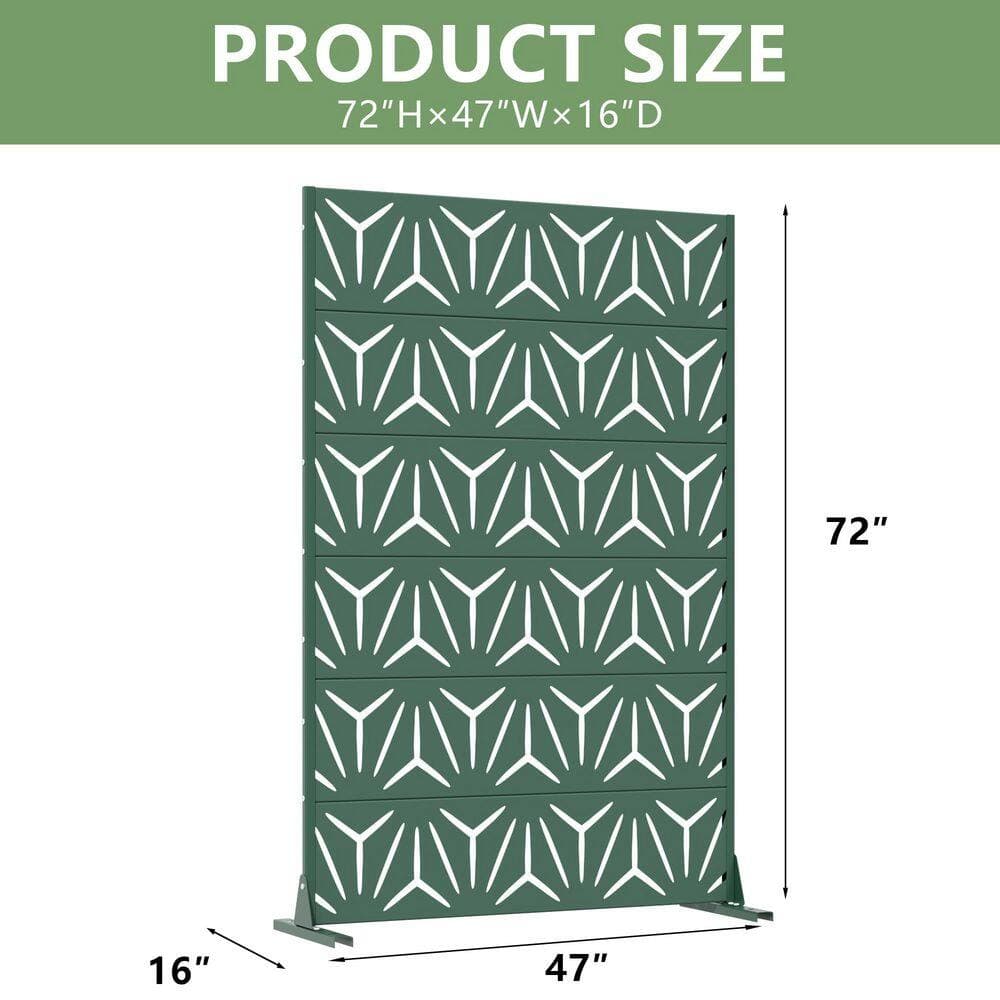 Dovelina 16 in. L x 72 in. H x 47 in. W Galvanized Metal Wall Sculptures Outdoor Privacy Screens Garden Fence in Dark Green (3)