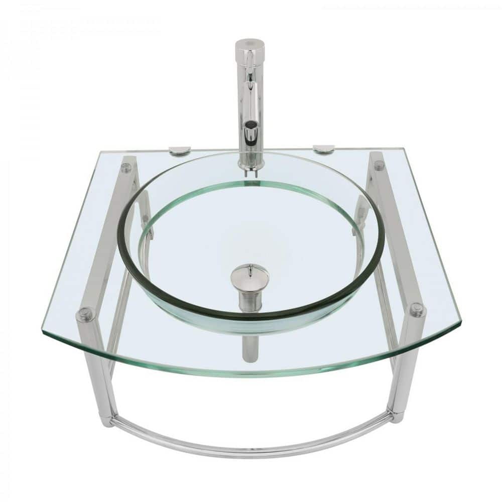 RENOVATORS SUPPLY MANUFACTURING Haiku 23-3/4 in. Glass Wall Mounted Bathroom Sink Vessel with Towel Bar Faucet and Drain