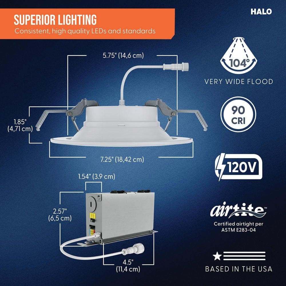 HALO RL 6 in. Adjustable Canless Recessed LED Downlight for New Consctruction or Remodel,1050/1330-Lumens, 5CCT,D2W, 120V, DM (3)