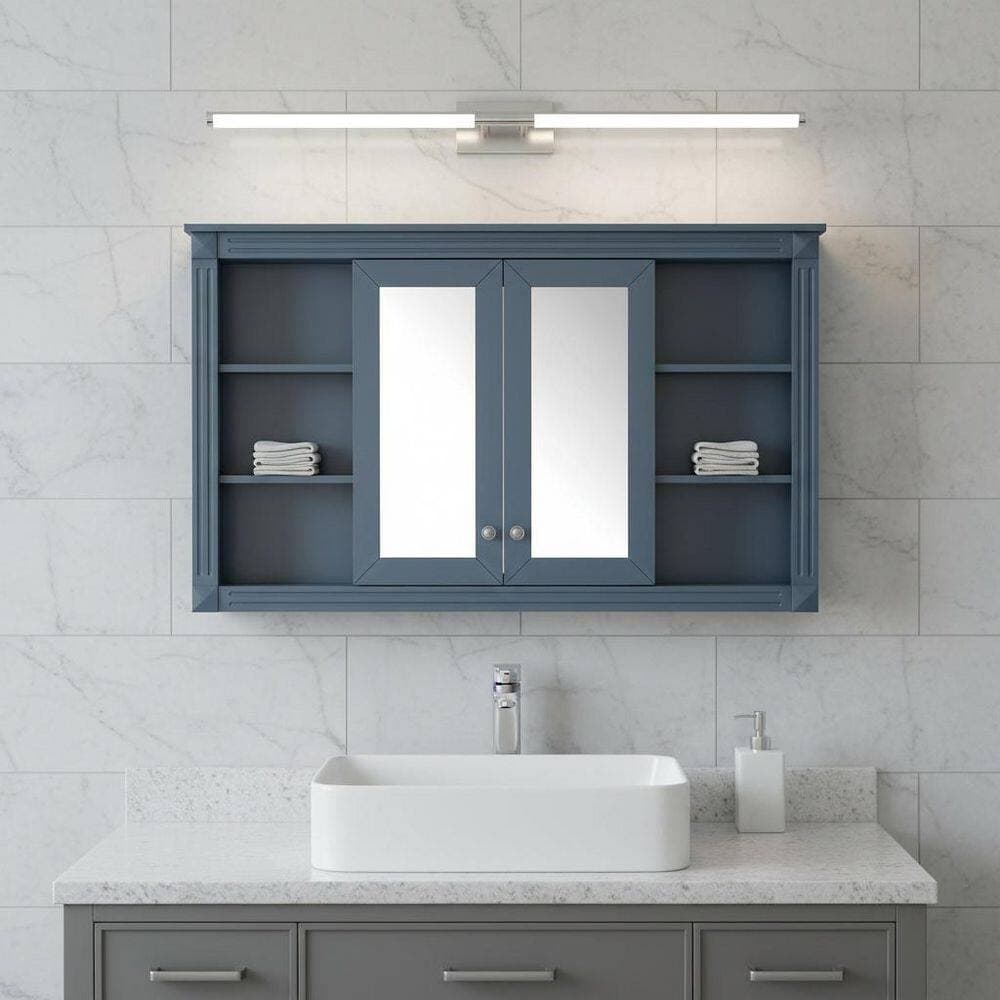 Unbranded 47 in. W x 28.74 in. H Blue Rectangular Wood Medicine Cabinet with Mirror with Storage, Adjustable Shelf (2)