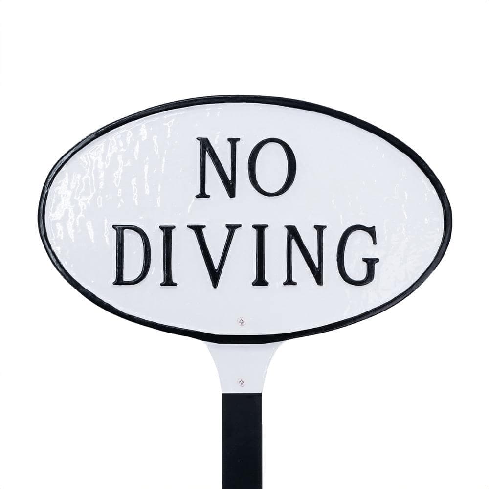 Montague Metal Products 6" x 10" No Diving Small Oval Statement Plaque with Lawn Stake - White/Black