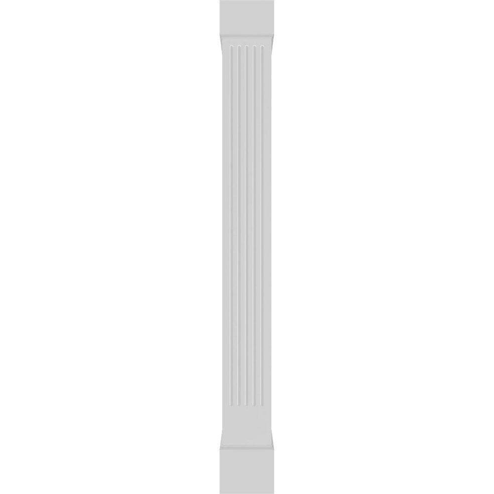 Ekena Millwork 9-5/8 in. x 10 ft. Premium Square Non-Tapered Fluted PVC Column Wrap Kit, Standard Capital and Base (2)
