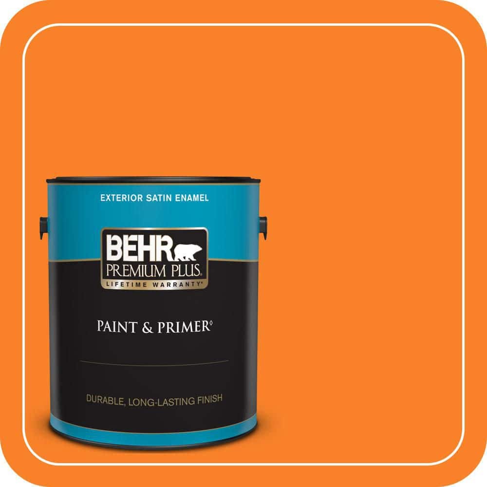 BEHR PREMIUM PLUS 1 gal. #S-G-270 Summer Citrus Satin Enamel Exterior Paint & Primer