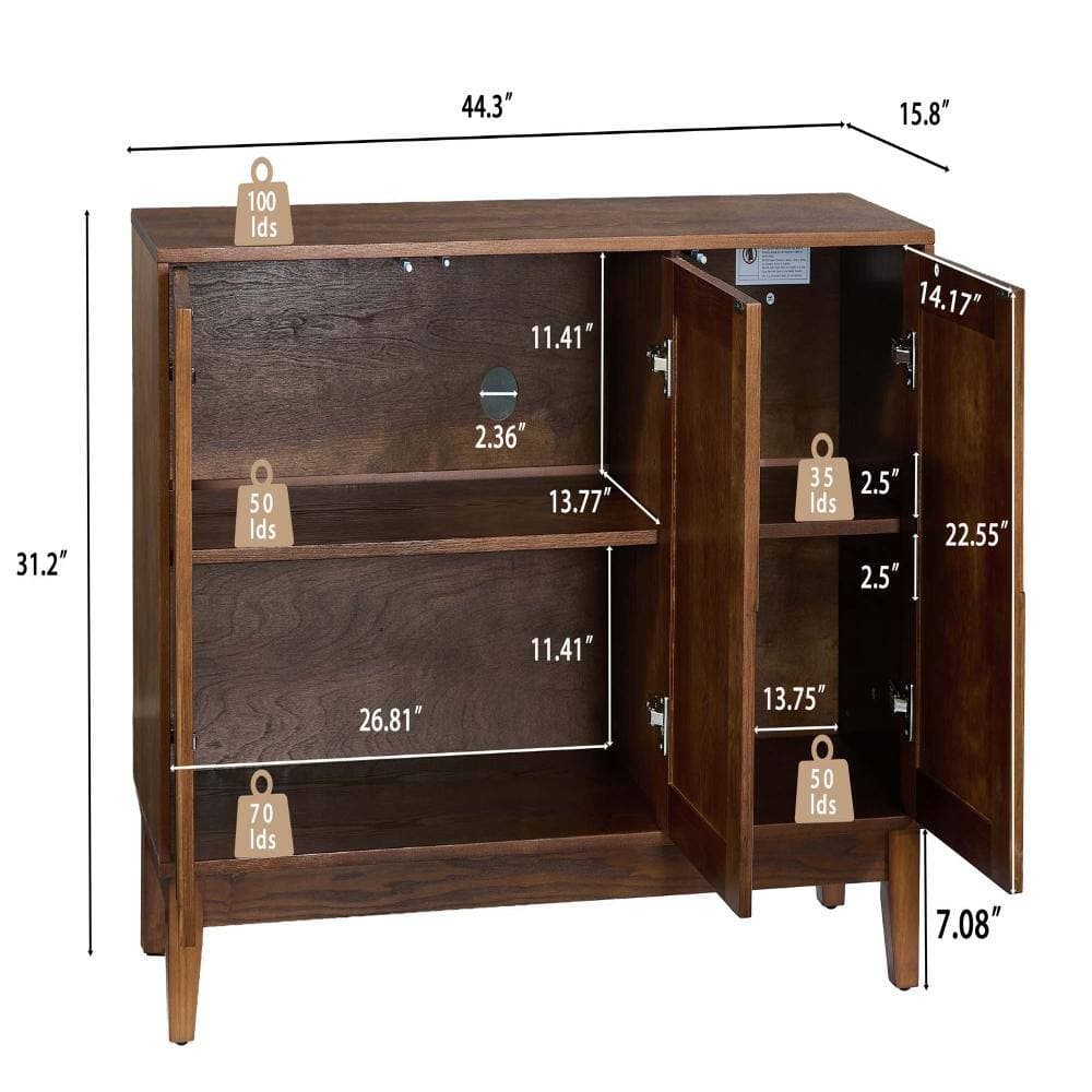 XUJMK 44 in W x 16 in D x 31 in H Linen Cabinet, Buffet Cabinet, Farmhouse Sideboard in Walnut with Storage Adjustable Shelves (2)