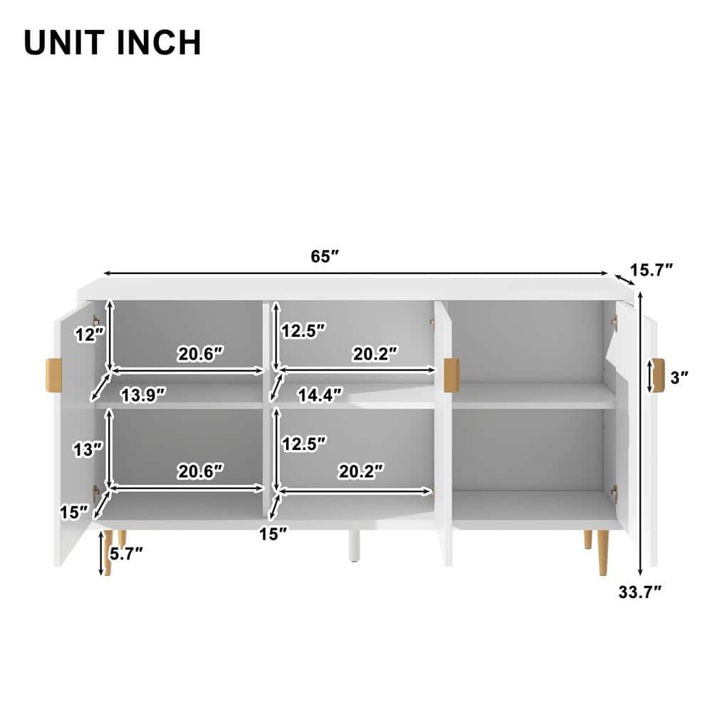 Unbranded 65 in. W x 15.7 in. D x 33.7 in. H White TV Stand Linen Cabinet with 2 Adjustable Shelves (3)